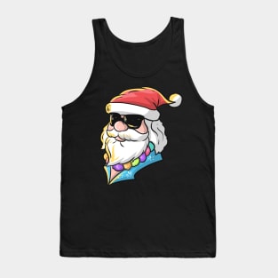 Santa In Hawaiian Shirt And Sunglasses For Christmas In July Tank Top